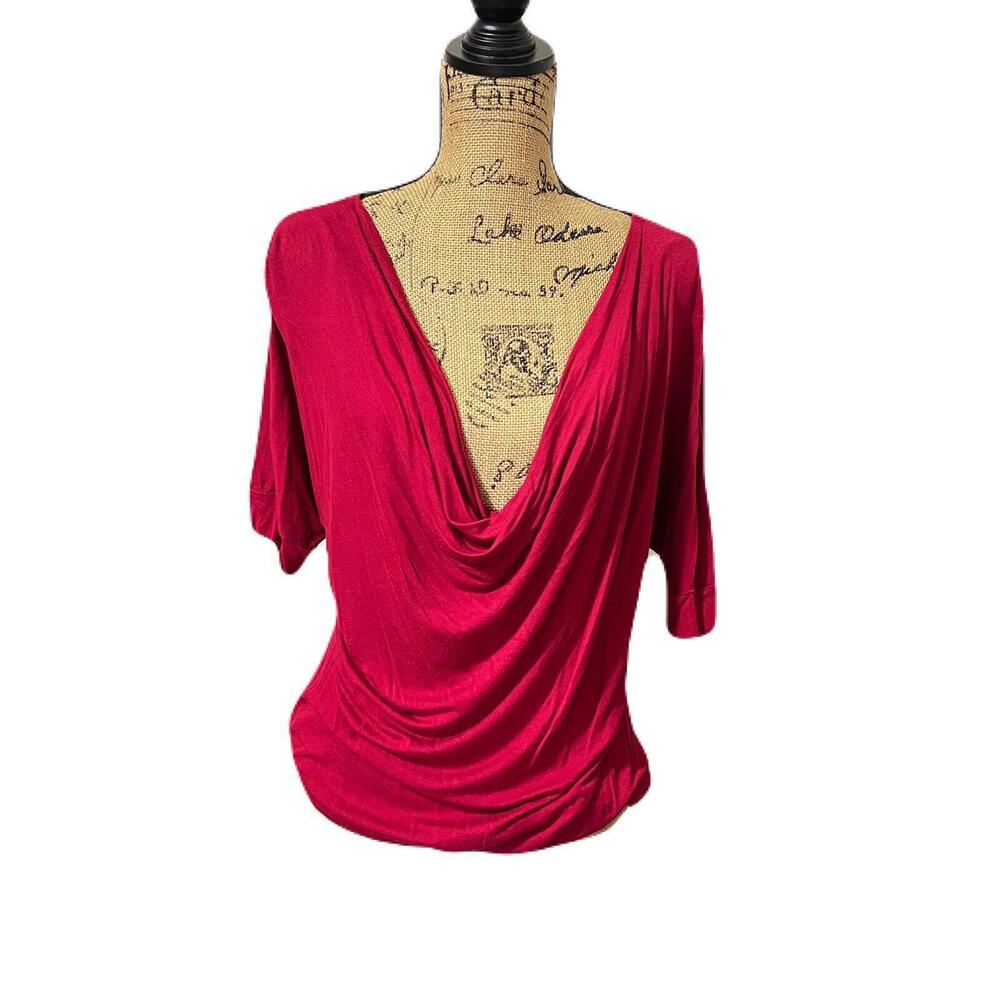 Ashley Stewart Red Cowl Neck Dolman Sleeve Drape Top Plus Size 14/16 Y2K